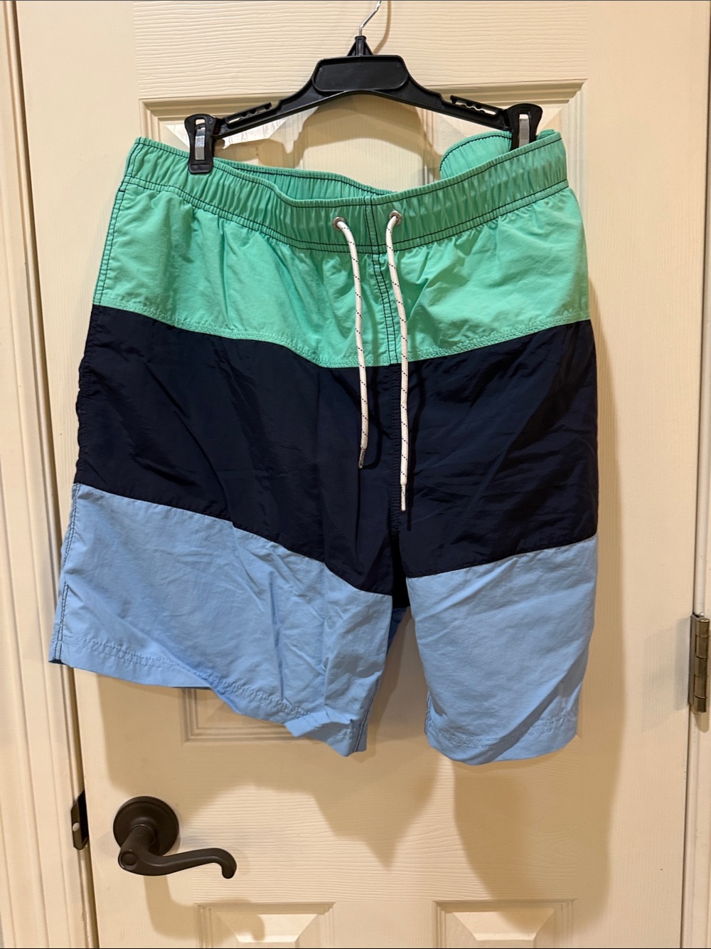 Nautica Men's Colorblock Swim Trunks in Mint Green, Navy & Light Blue